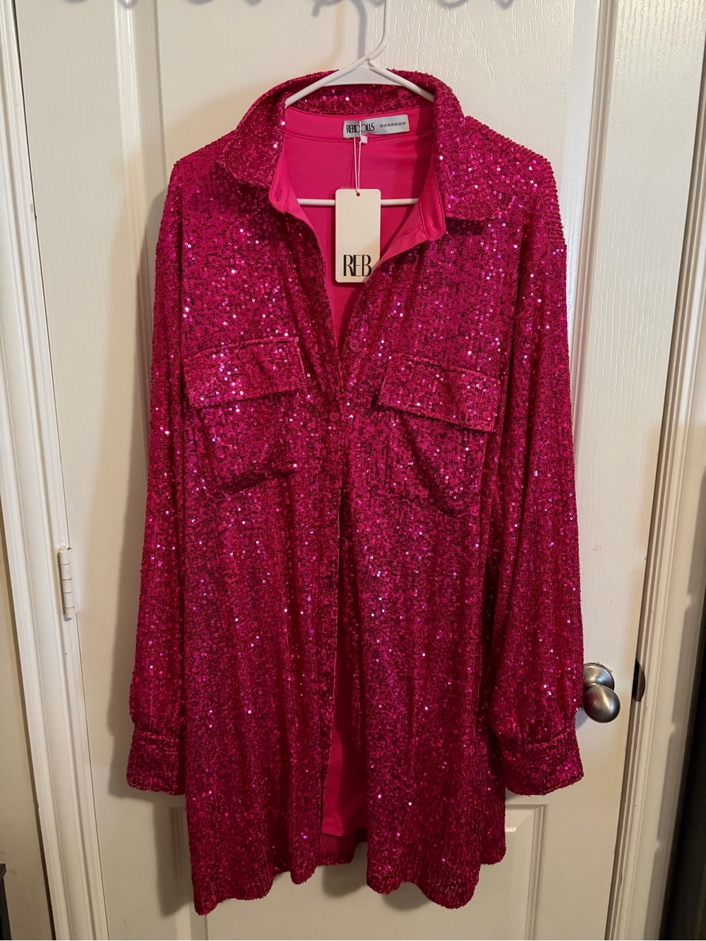 Sequin Tunic Jacket in Bright Pink